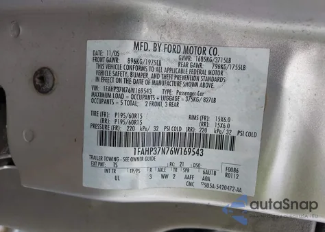 2006 Ford Focus Zx5 from USA, damaged, VIN 1FAHP37N76W169543